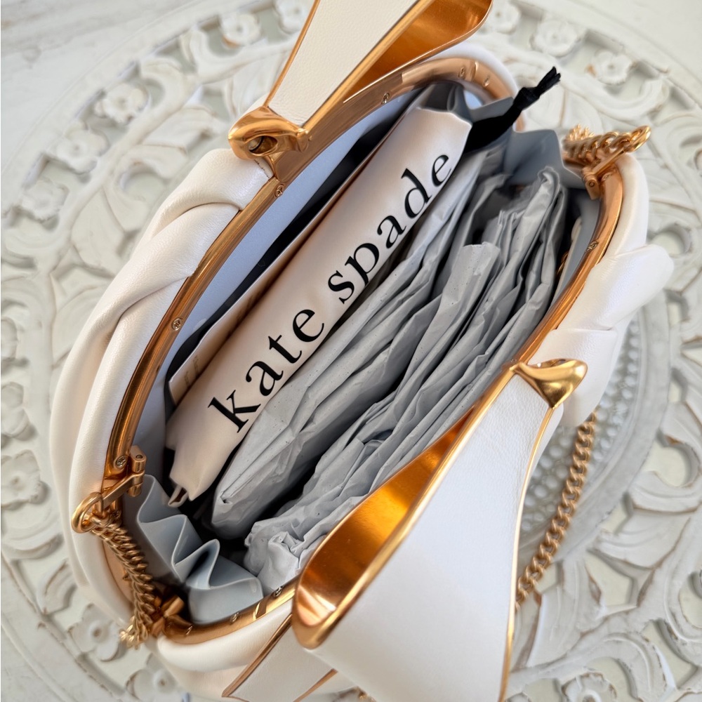 NWT Kate Spade Ivory Cream Bow Frame Clutch - Picture 4 of 9